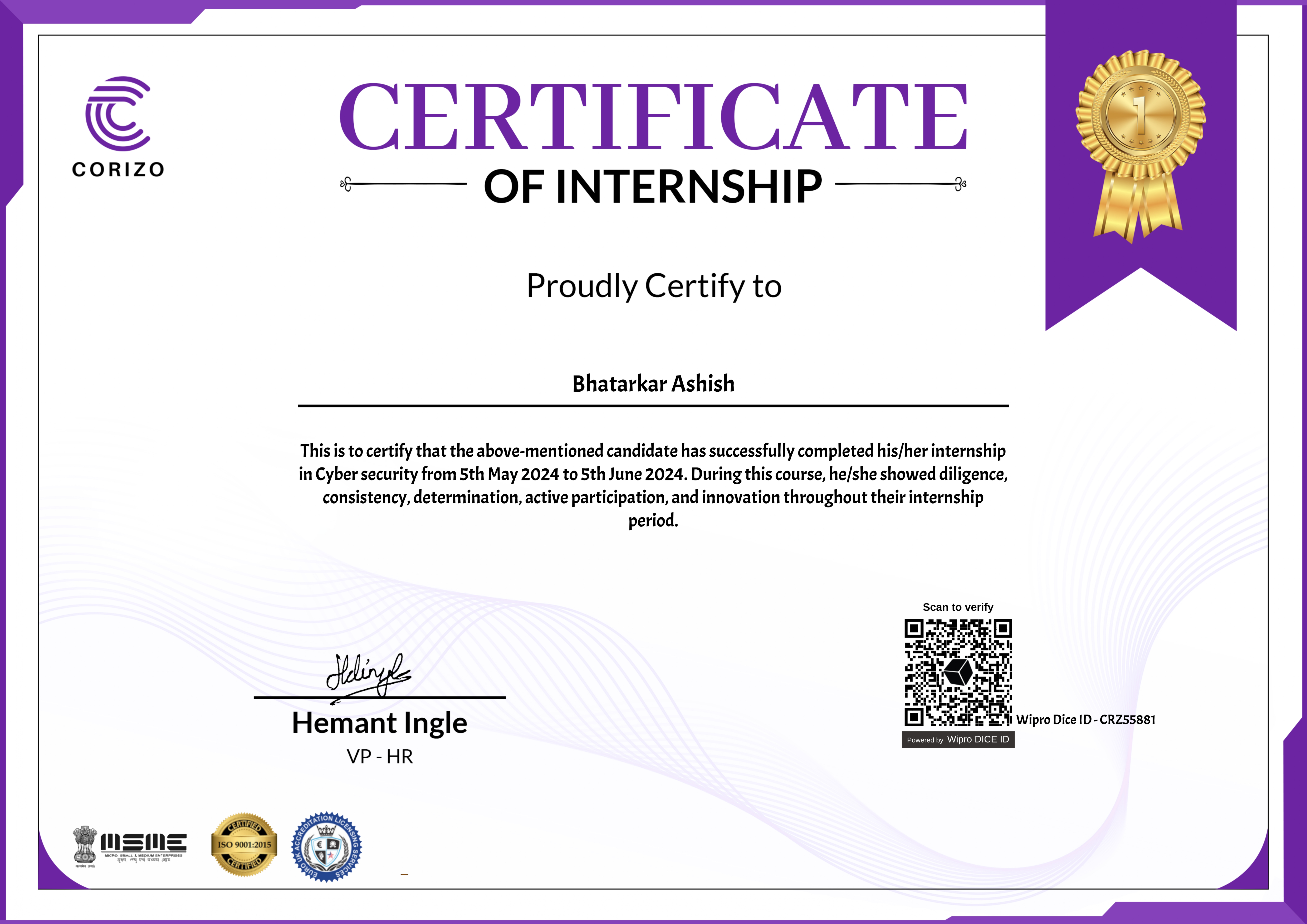 Corizo Certificate 1